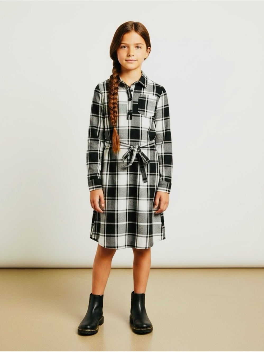 Children’s Place Girl’sBlack & White Plaid Shirt Dress - Kid’s Size 10/12, New